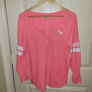 VICTORIAS SECRET PINK neon hot pink logo baseball tee size xs/small